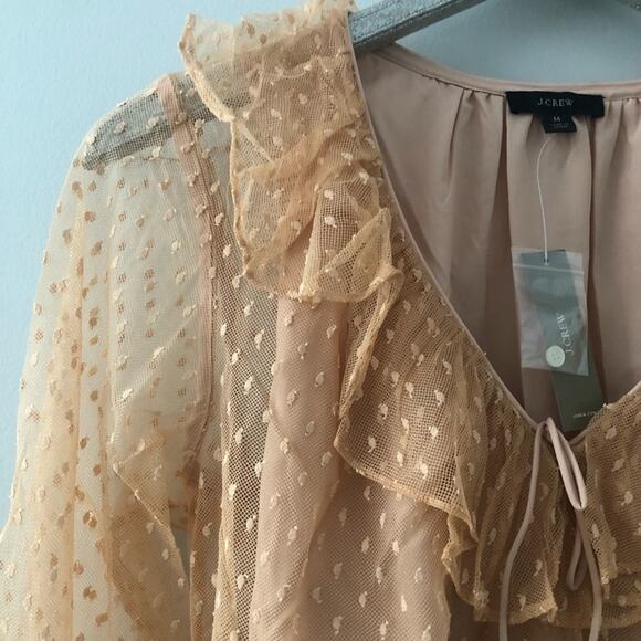 J. Crew Ruffleneck Top in Clip Dot Blouse in Bronzed Clay NEW - Picture 3 of 10